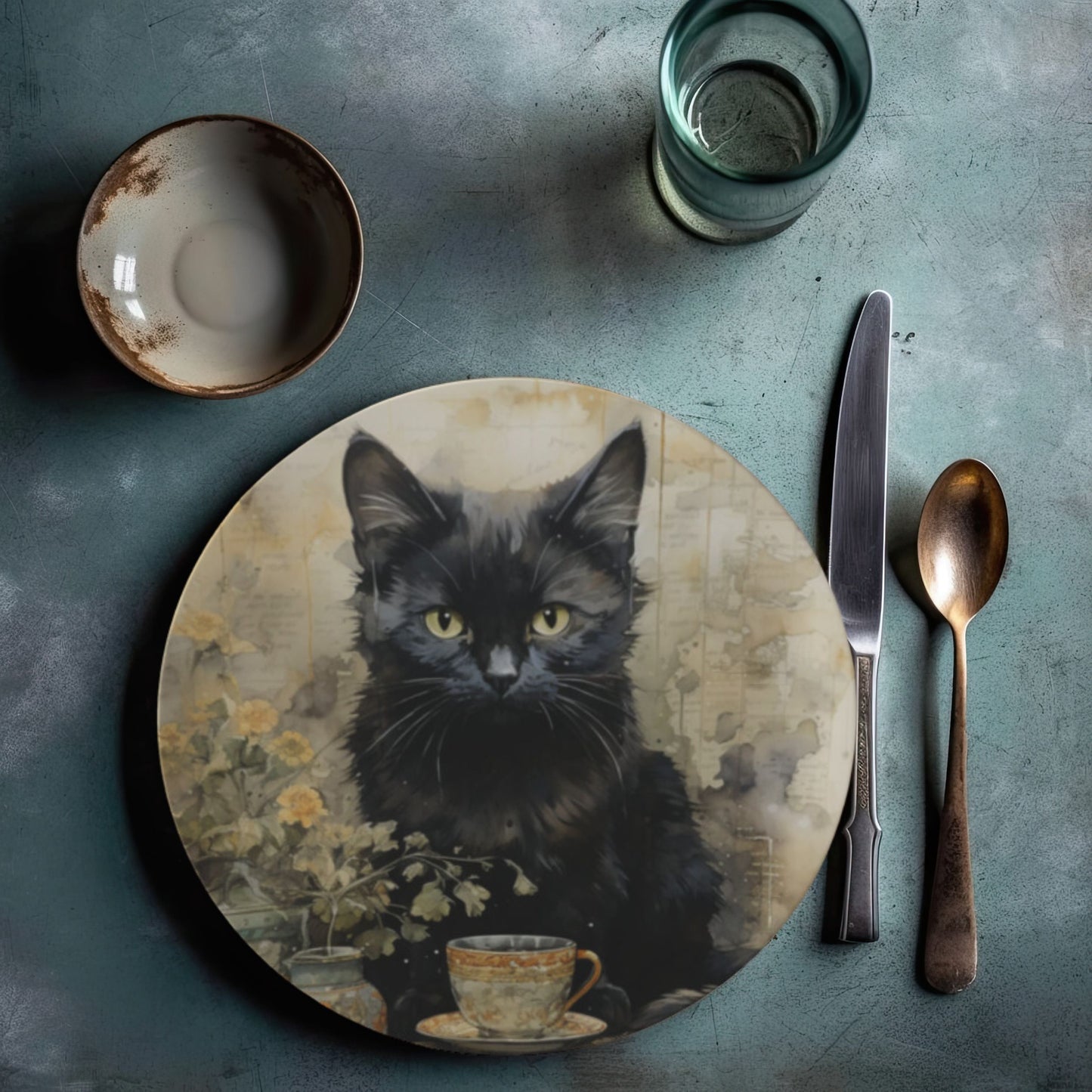 Black Cat Bone China Plate Fall Table Decor