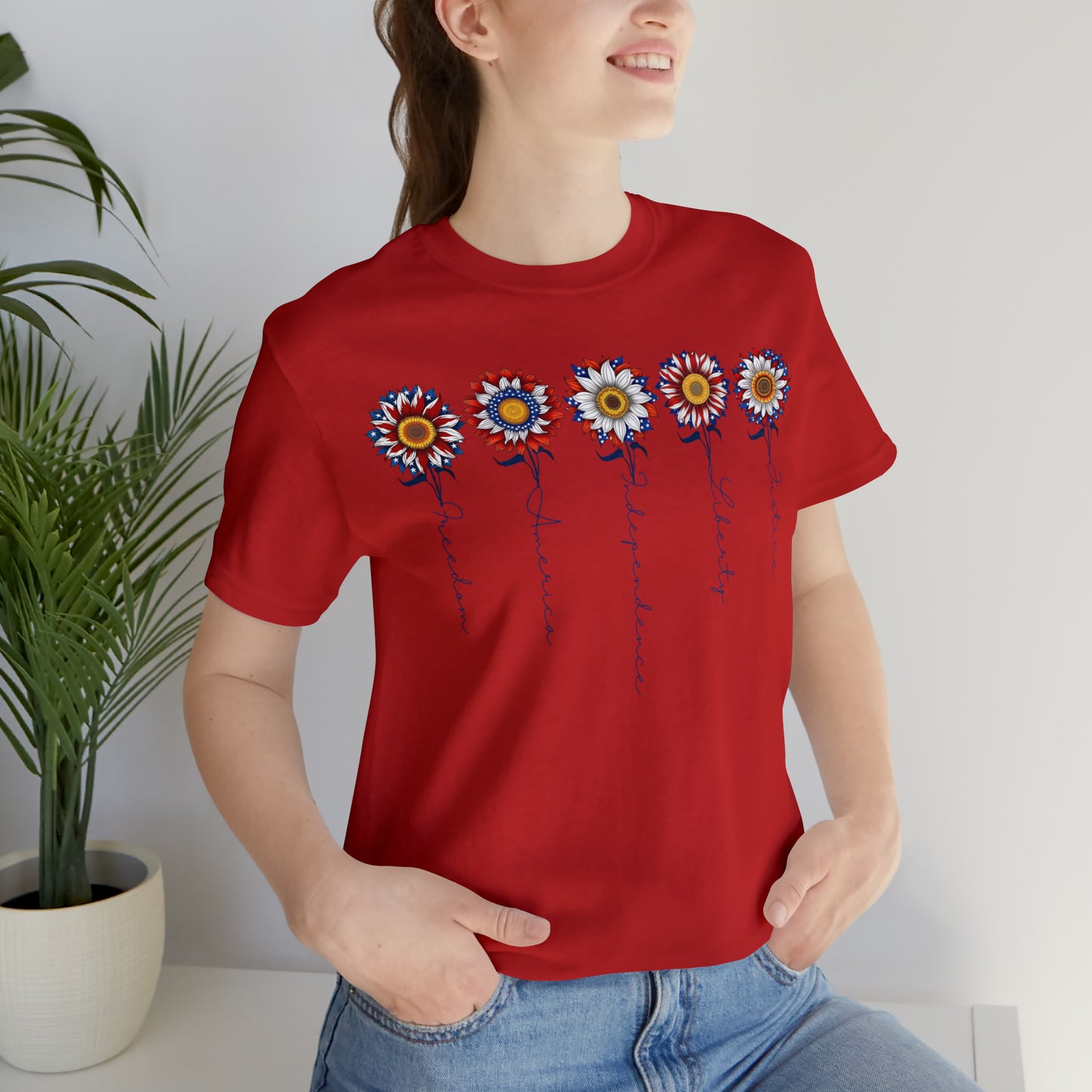 Floral Women’s Patriotic Shirt Sunflower Shirt Fourth of July Shirt Flower Shirt for Independence Day Inspiring Tshirt July 4th Gift for Her