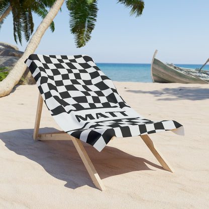 Personalized Checkered Flag Beach Towel Gift For Racer