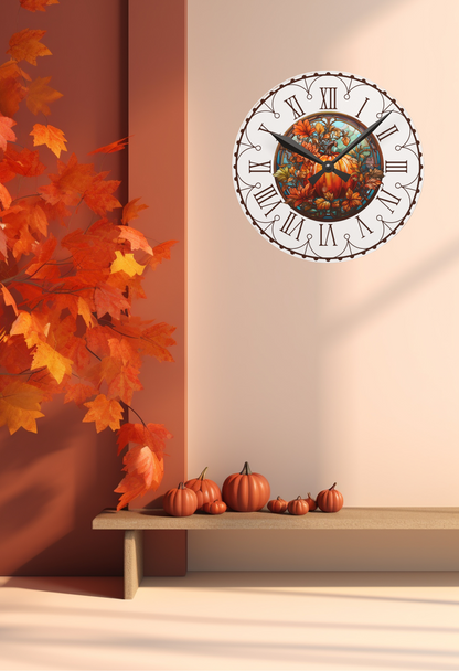 Fall Pumpkin Round Acrylic Wall Clock Rustic Fall Decor