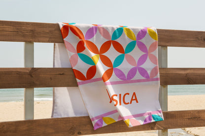 Summer Essentials Custom Name Retro Groovy Beach Towel