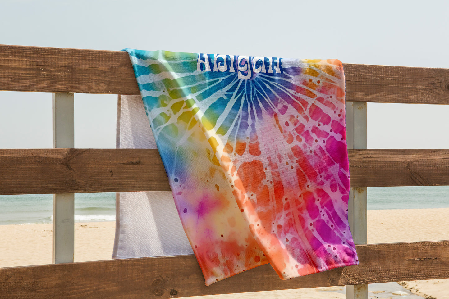 Personalized Retro Tie Dye Summer Beach Towel