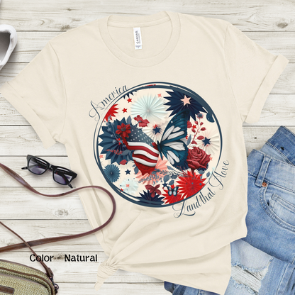 Women’s Patriotic Shirt I Love America Shirt Floral Butterfly Fourth of July Shirt Inspiring Tshirt for Independence Day Top Freedom Shirt