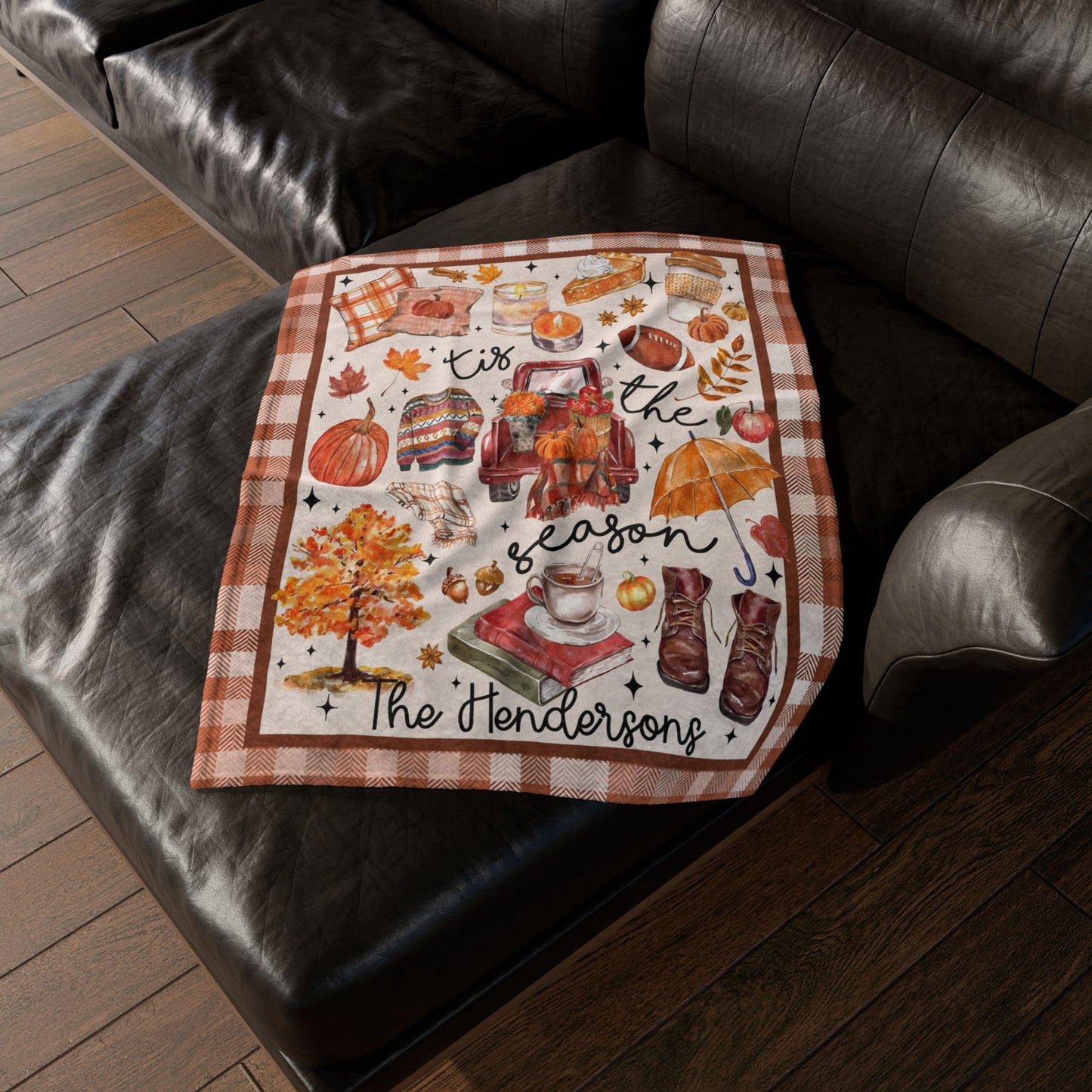 Personalized Tis The Season Fall Plaid Blanket Autumn Home Decor