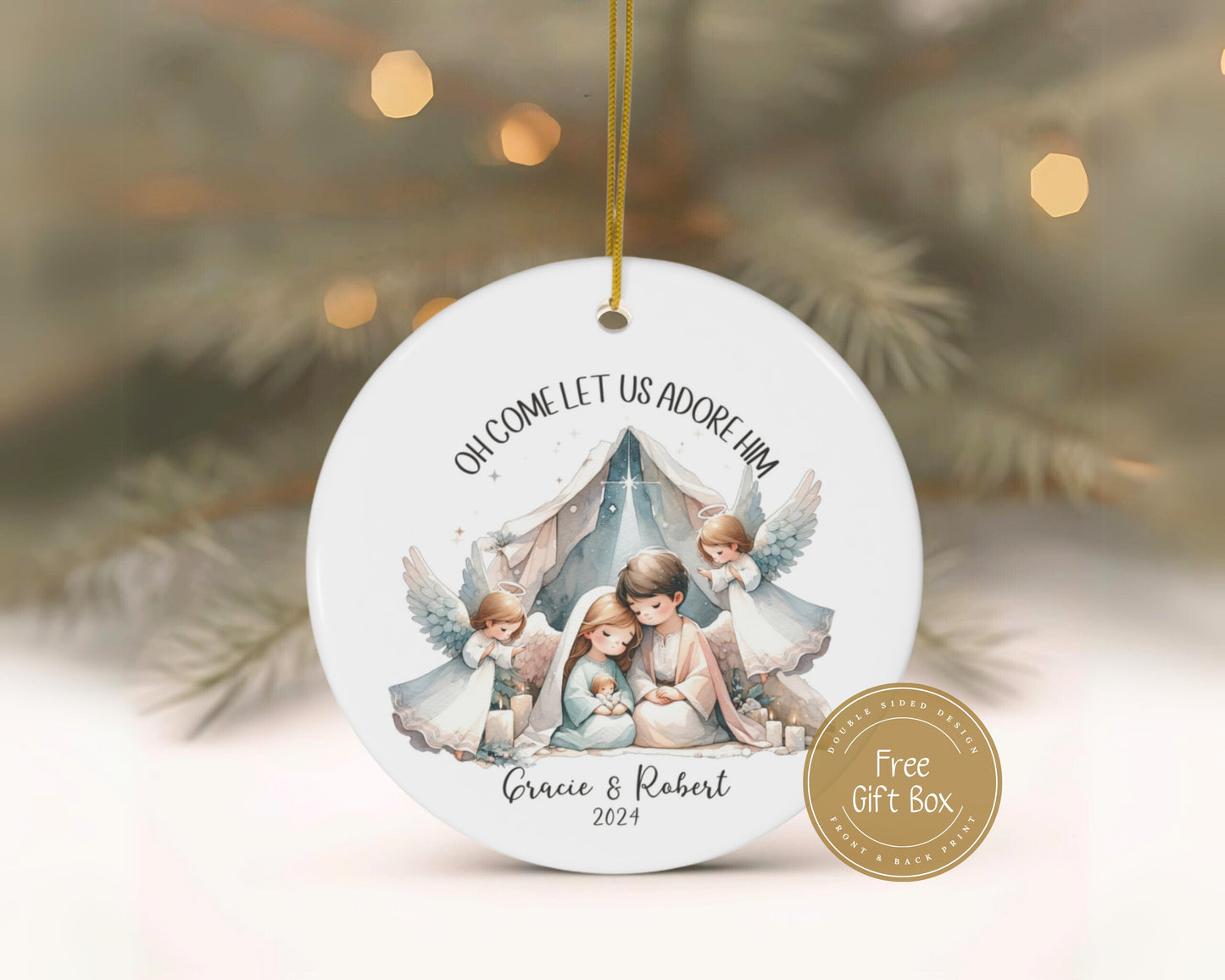 Personalized Ceramic Nativity Christmas Ornament