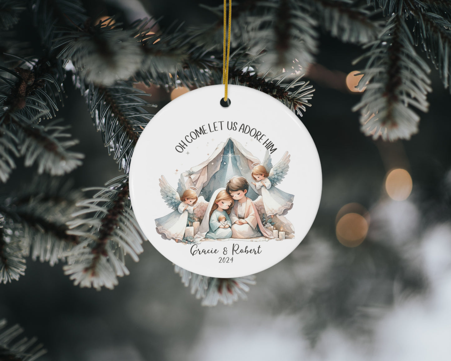 Personalized Ceramic Nativity Christmas Ornament