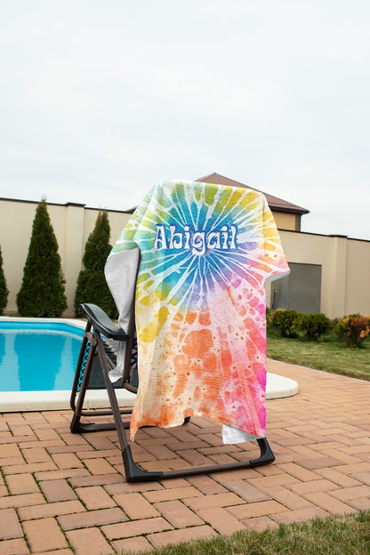 Personalized Retro Tie Dye Summer Beach Towel