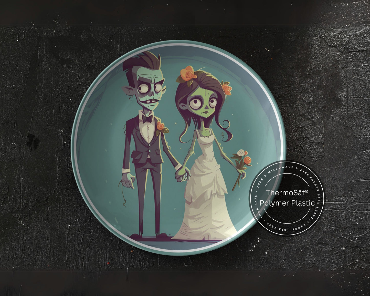 Halloween Wedding Plates Spooky Zombie Bride and Groom