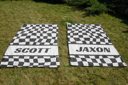 Personalized Checkered Flag Beach Towel Gift For Racer