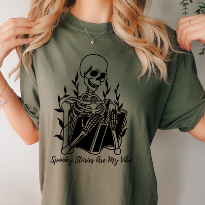 Skeleton Reading Shirt Book Lover Gift Ideas Spooky Vibes Shirt Comfort Colors Shirt Book Lover Funny T Shirt Floral Skeleton Halloween Tee