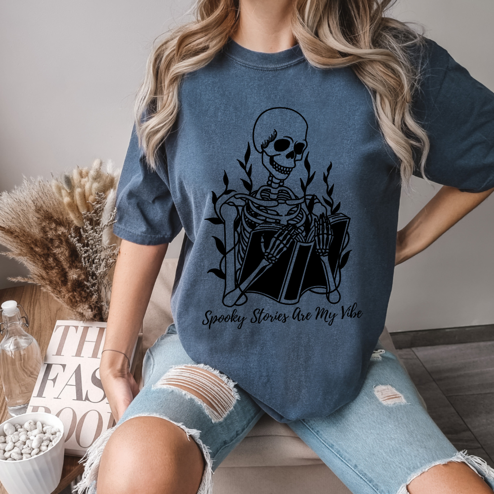 Skeleton Reading Shirt Book Lover Gift Ideas Spooky Vibes Shirt Comfort Colors Shirt Book Lover Funny T Shirt Floral Skeleton Halloween Tee