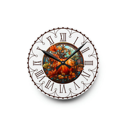 Fall Pumpkin Round Acrylic Wall Clock Rustic Fall Decor