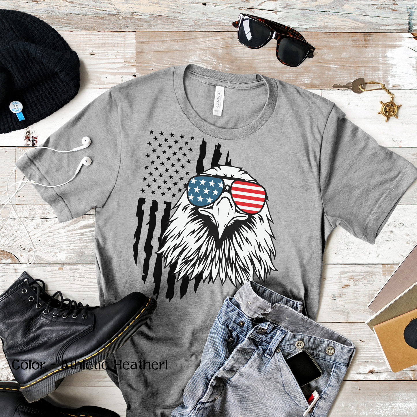 Men’s Patriotic Shirt Fourth of July TShirt Witty American Flag Shirt Patriotic Eagle With Sunglasses July 4th Gift for Him Independence Day