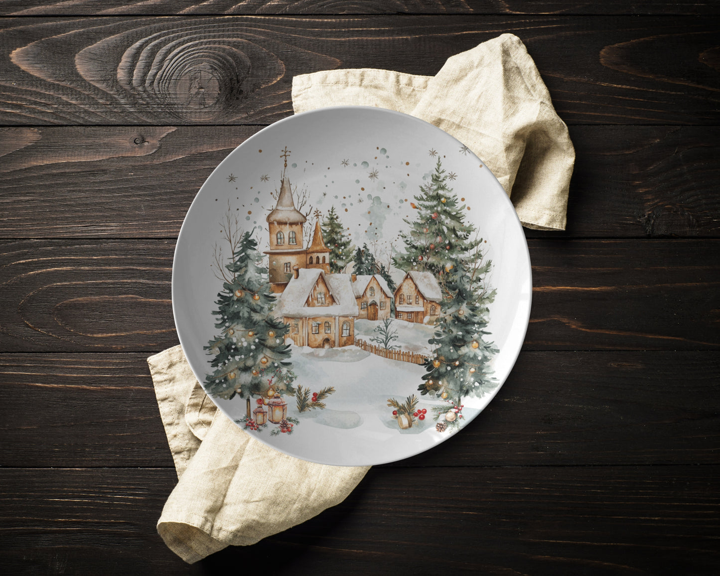 Small Town Christmas Holiday Dinner Plate Set