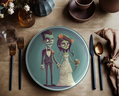 Halloween Wedding Plates Spooky Zombie Bride and Groom