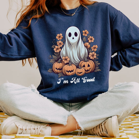 Retro Floral Ghost Sweatshirt, Retro Halloween Ghost Sweatshirt Groovy Ghost Shirt Floral Halloween Shirt Cute Ghost Spooky Season Shirt