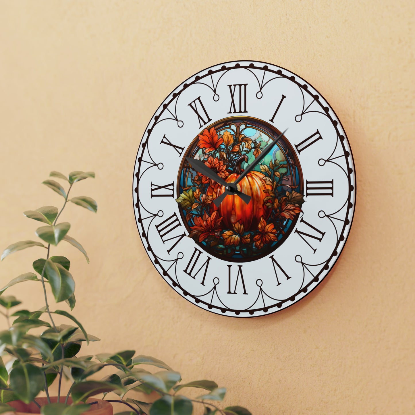 Fall Pumpkin Round Acrylic Wall Clock Rustic Fall Decor