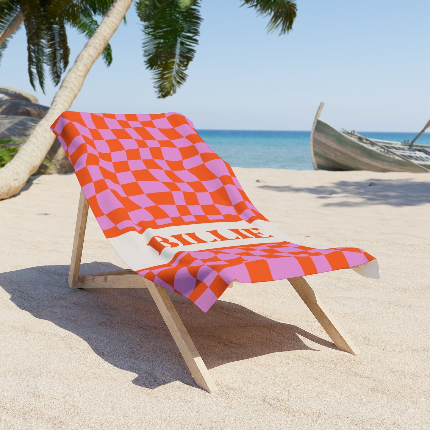 Personalized Retro Checkered Beach Towel