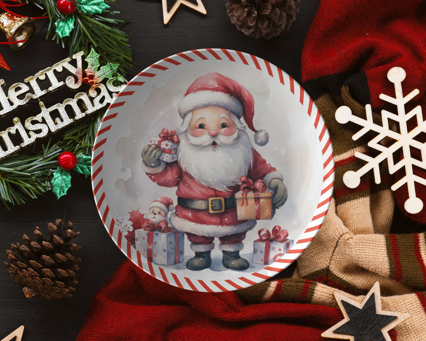 Thermosaf Polymer Plastic Santa Cookie Plate Christmas Dinner Plate