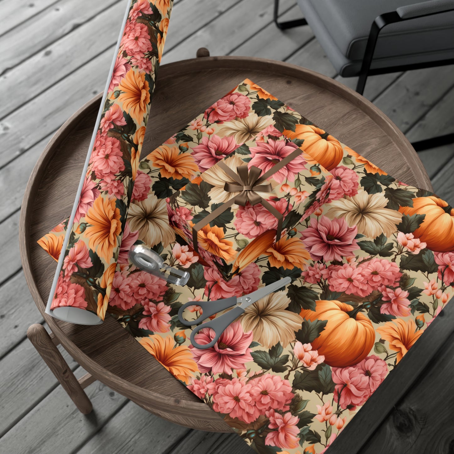 Fall Floral Wrapping Paper Roll Holiday Wrapping Paper Pumpkin Wrapping Paper 6 Foot Roll Gift Wrapping Paper Autumn Wrapping Paper