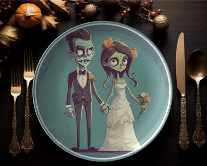 Halloween Wedding Plates Spooky Zombie Bride and Groom