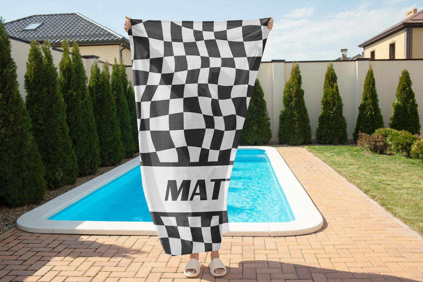 Personalized Checkered Flag Beach Towel Gift For Racer