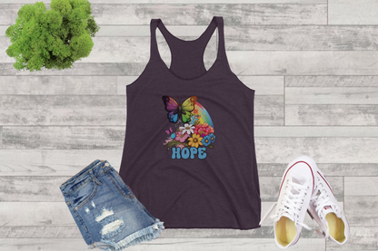 Women's Retro Rainbow Butterfly Hope Racerback Tank Top