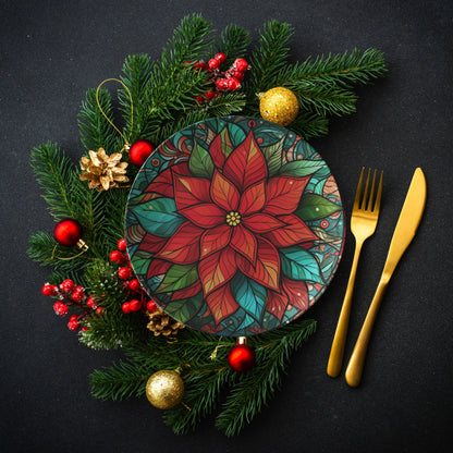 Thermosaf Polymer Plastic Christmas Poinsettia Plate