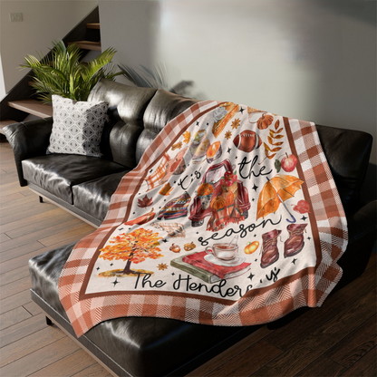 Personalized Tis The Season Fall Plaid Blanket Autumn Home Decor