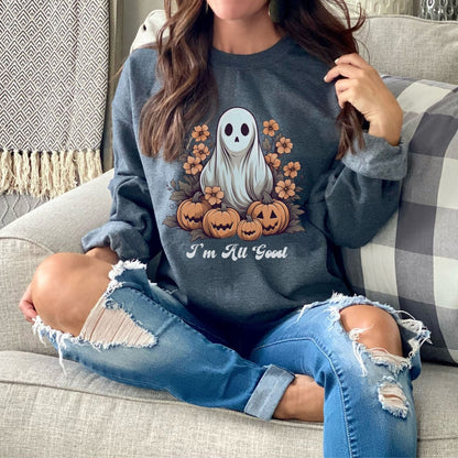 Retro Floral Ghost Sweatshirt, Retro Halloween Ghost Sweatshirt Groovy Ghost Shirt Floral Halloween Shirt Cute Ghost Spooky Season Shirt