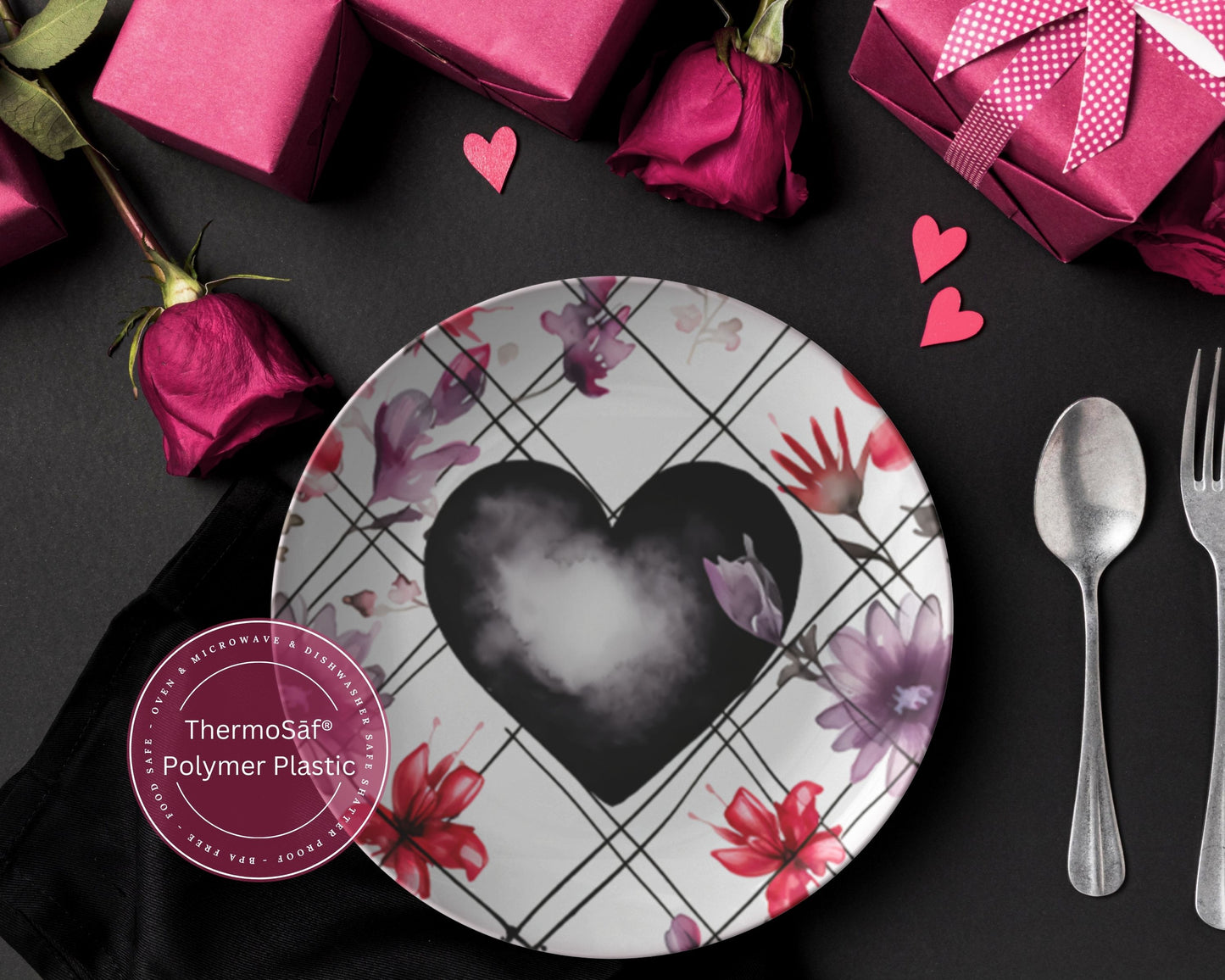 Thermosaf Polymer Plastic Dinner Plates Valentine Plates