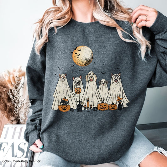 Halloween Cat and Ghost Dog Sweatshirt