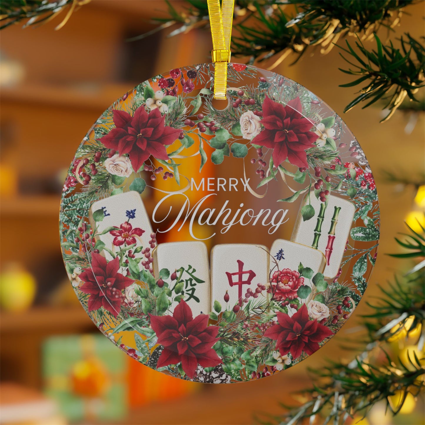 Merry Mahjong Glass Ornament