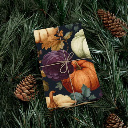 Fall Floral Wrapping Paper Roll Holiday Wrapping Paper Pumpkins and Purple Flowers Wrapping Paper 6 Foot Roll Gift Wrapping Paper Autumn Wrapping Paper