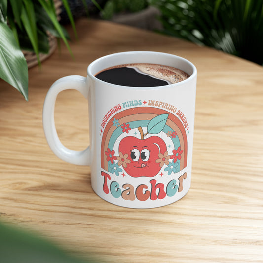 Inspirational 11 oz Ceramic Coffee Mug Gift For Teacher Retro Rainbow Mug Student Teacher Present Educator Appreciation Gift Coffee Cup Gift