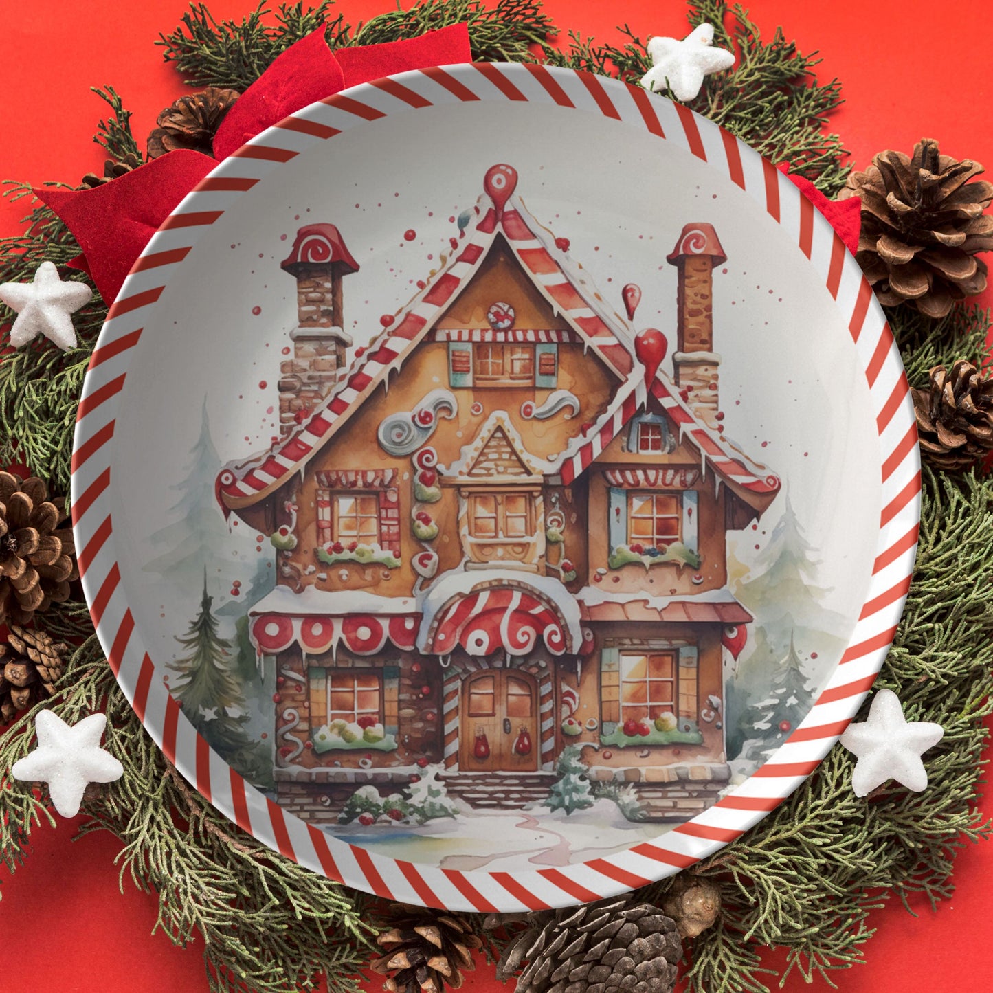 Thermosaf Polymer Plastic Gingerbread House Christmas Plate