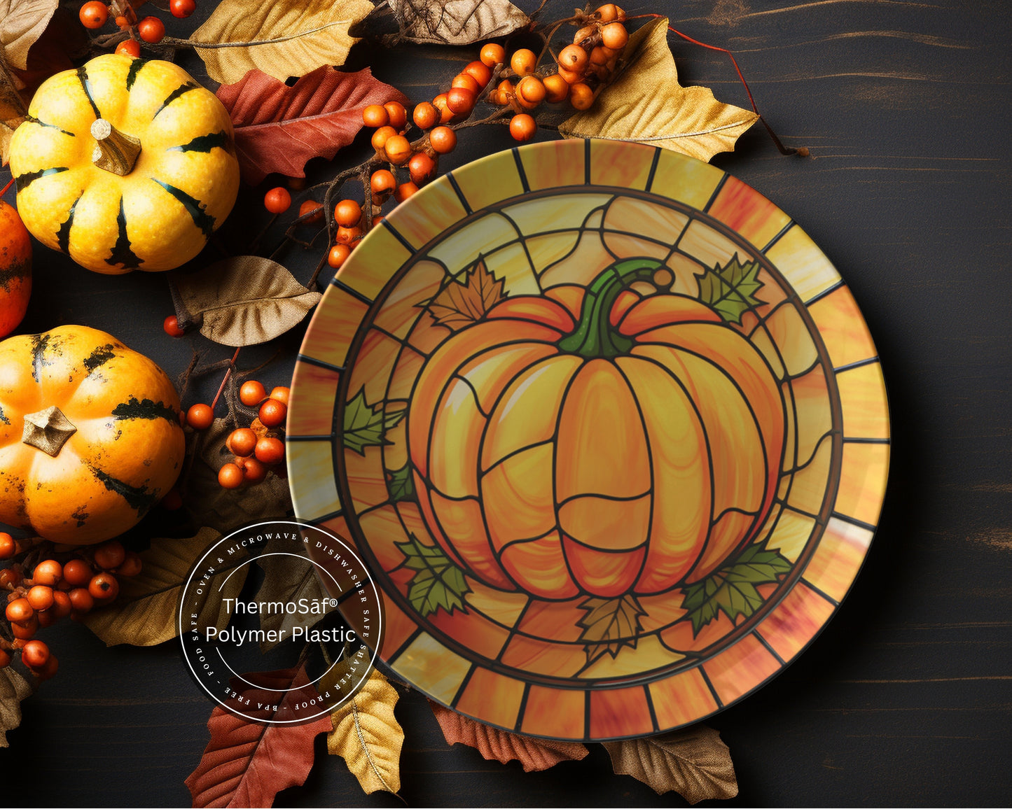 Pumpkin Plates Fall Decor Polymer Plastic Dinner Party Plates