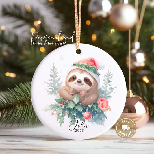 Personalized Sloth Christmas Ornament