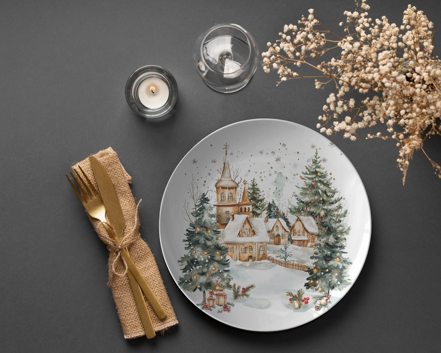 Small Town Christmas Holiday Dinner Plate Set