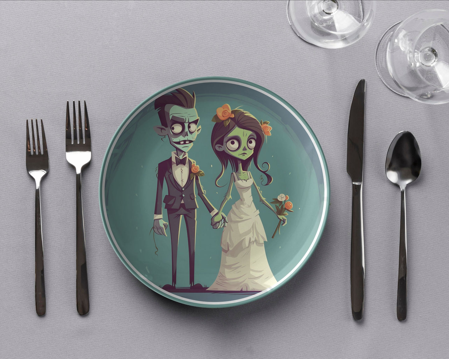 Halloween Wedding Plates Spooky Zombie Bride and Groom