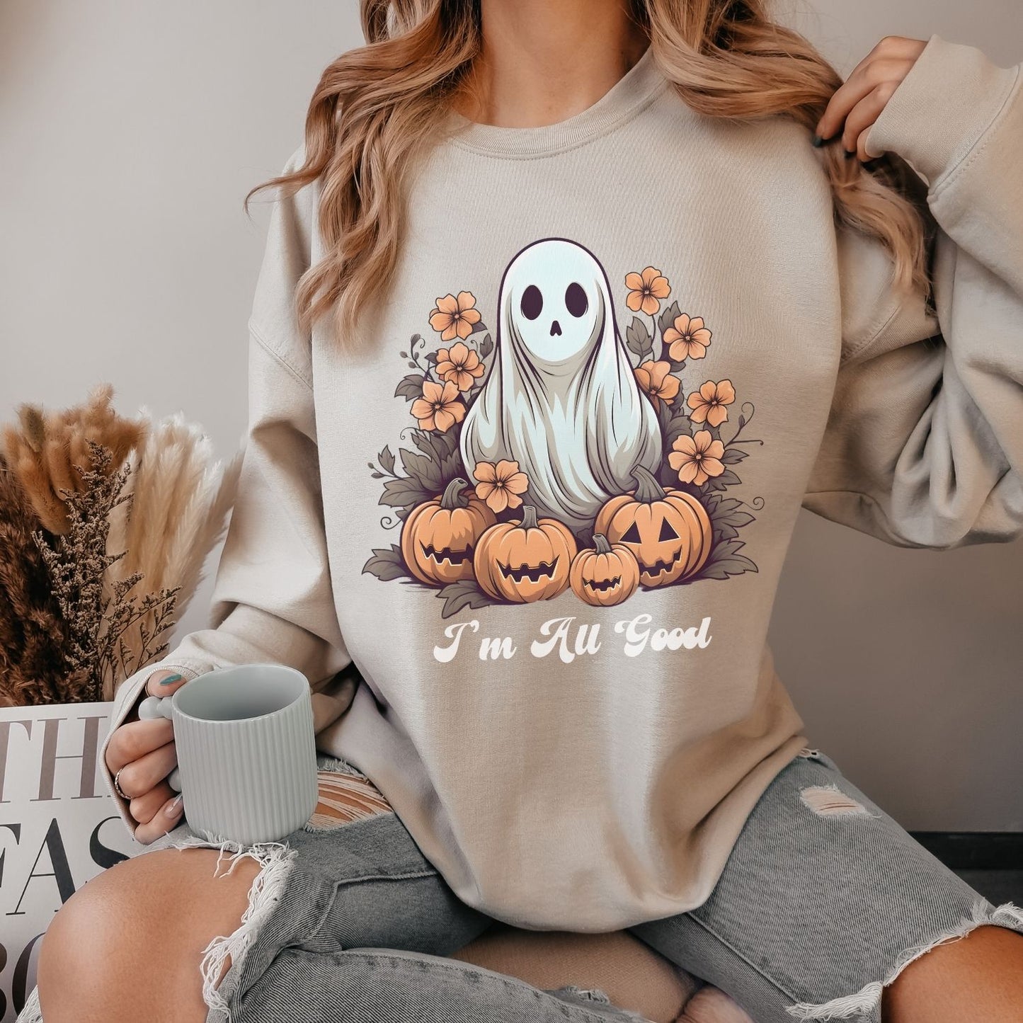 Retro Floral Ghost Sweatshirt, Retro Halloween Ghost Sweatshirt Groovy Ghost Shirt Floral Halloween Shirt Cute Ghost Spooky Season Shirt