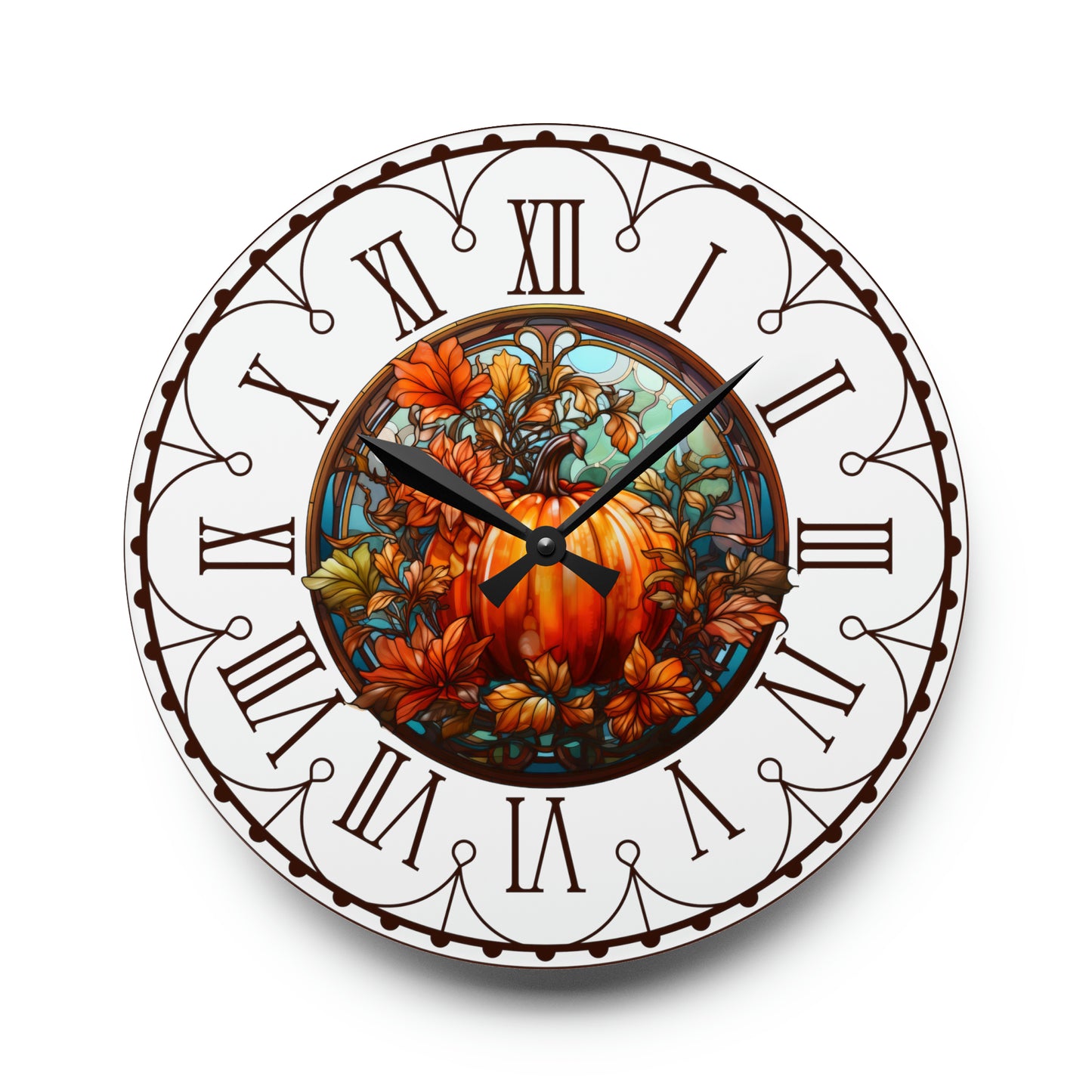 Fall Pumpkin Round Acrylic Wall Clock Rustic Fall Decor