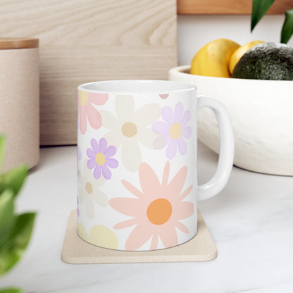 Joyful Blooms Flower Mug Floral Coffee Mug Gift for Her Pastel Mug Mimi Gift from Grandkids Grammy Gift Flowery Ceramic Mug 11oz