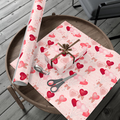 Red and Pink Heart Balloons Valentines Day Wrapping Paper