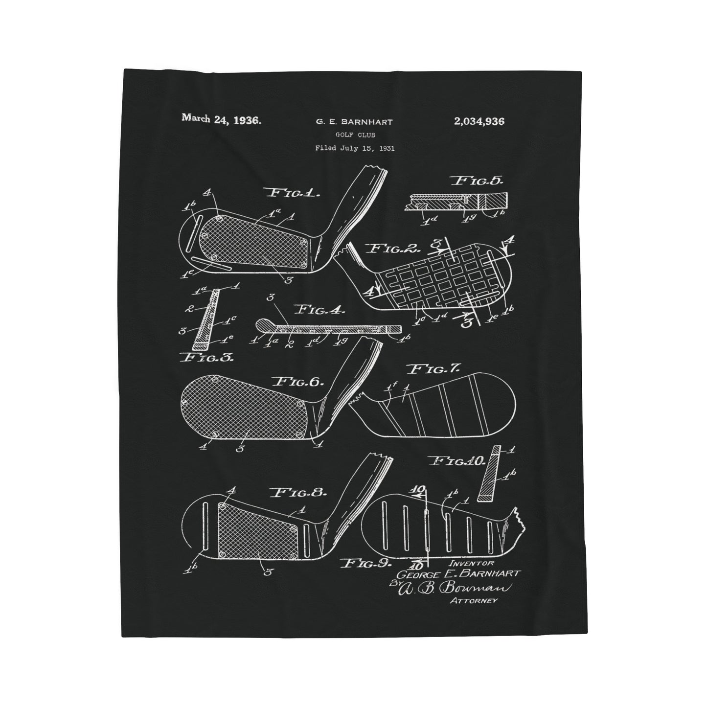 Golf Club Patent Blanket Gift for Golfer