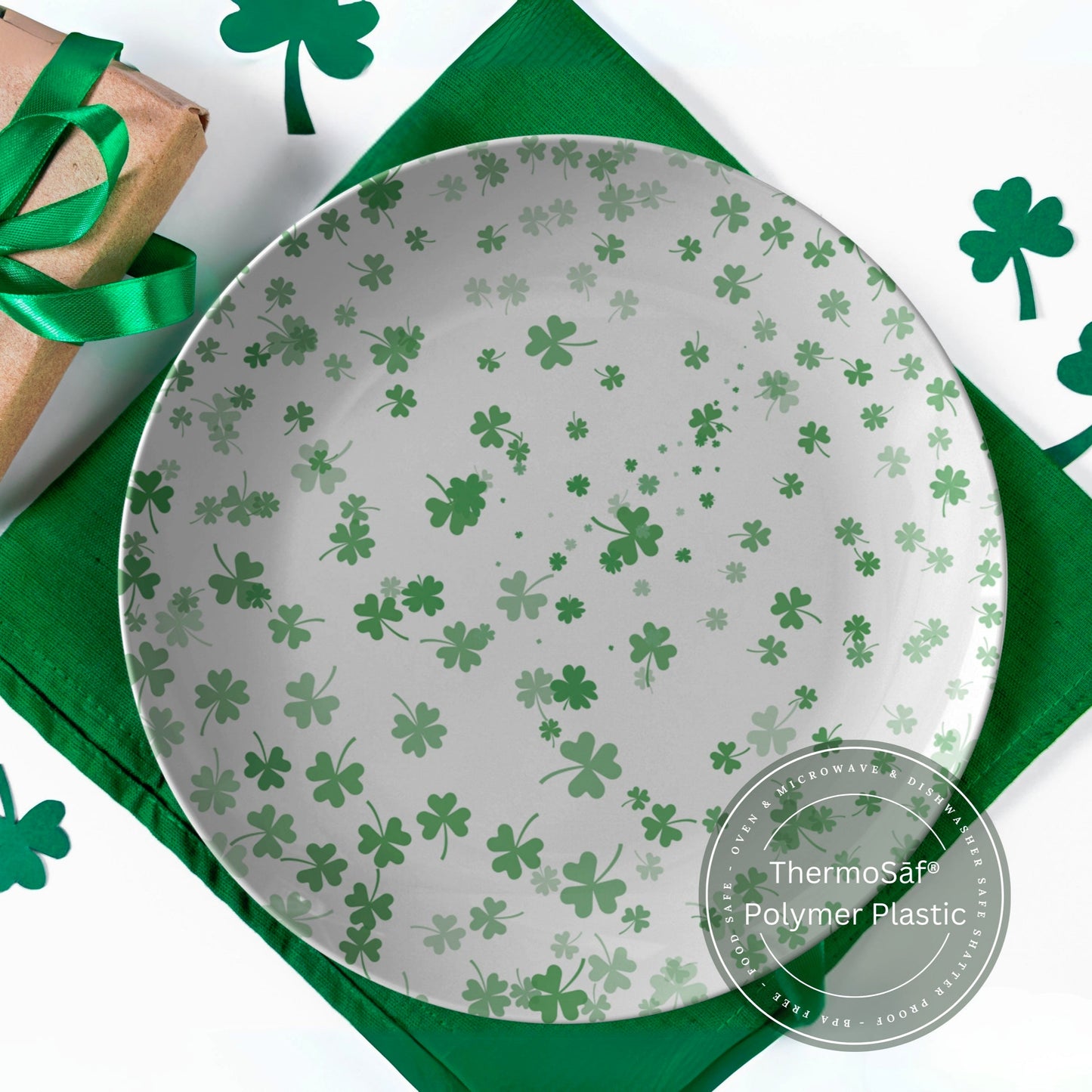 Lucky Four Leaf Clovers Plastic Plate