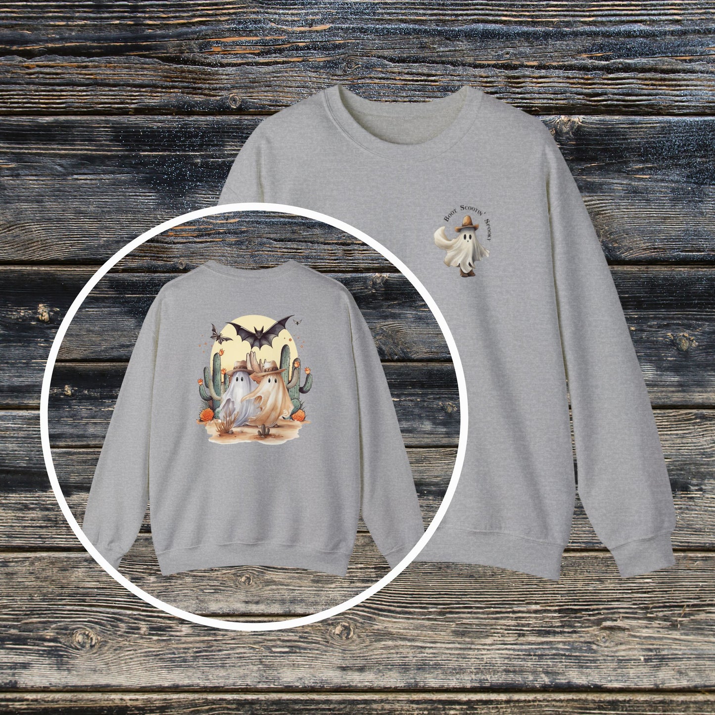 Boot Scootin' Spooky Western Sweatshirt Front and Back Design