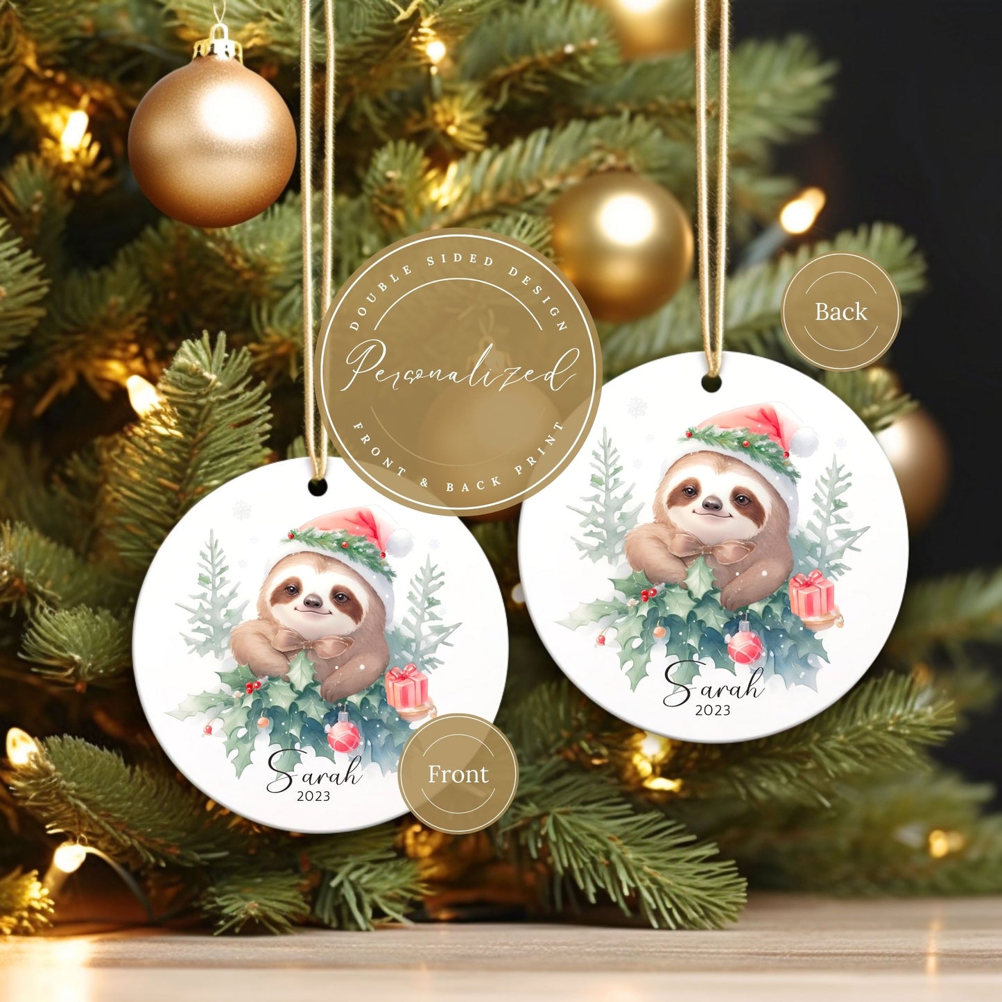 Personalized Sloth Christmas Ornament