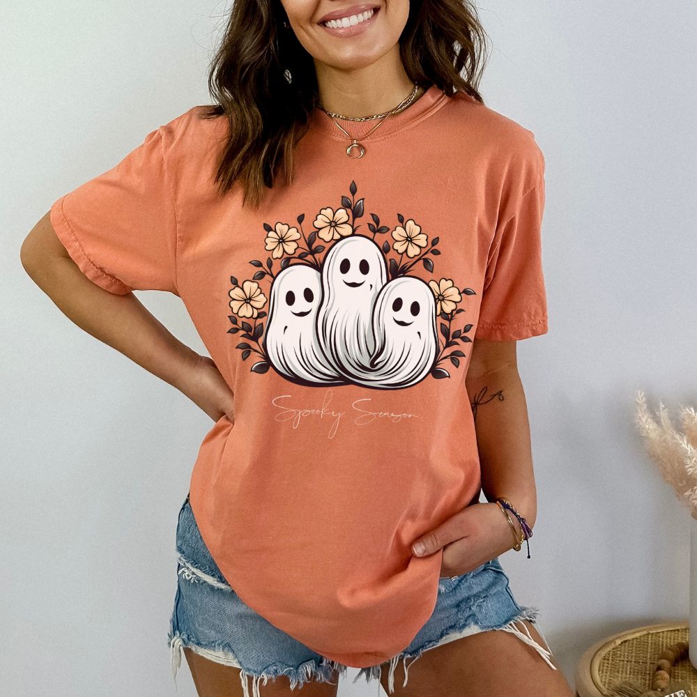 Spooky Season Retro Floral Ghost Shirt, Cute Ghost Spooky Season Shirt Retro Halloween Shirt Stay Spooky Comfort Colors Shirt