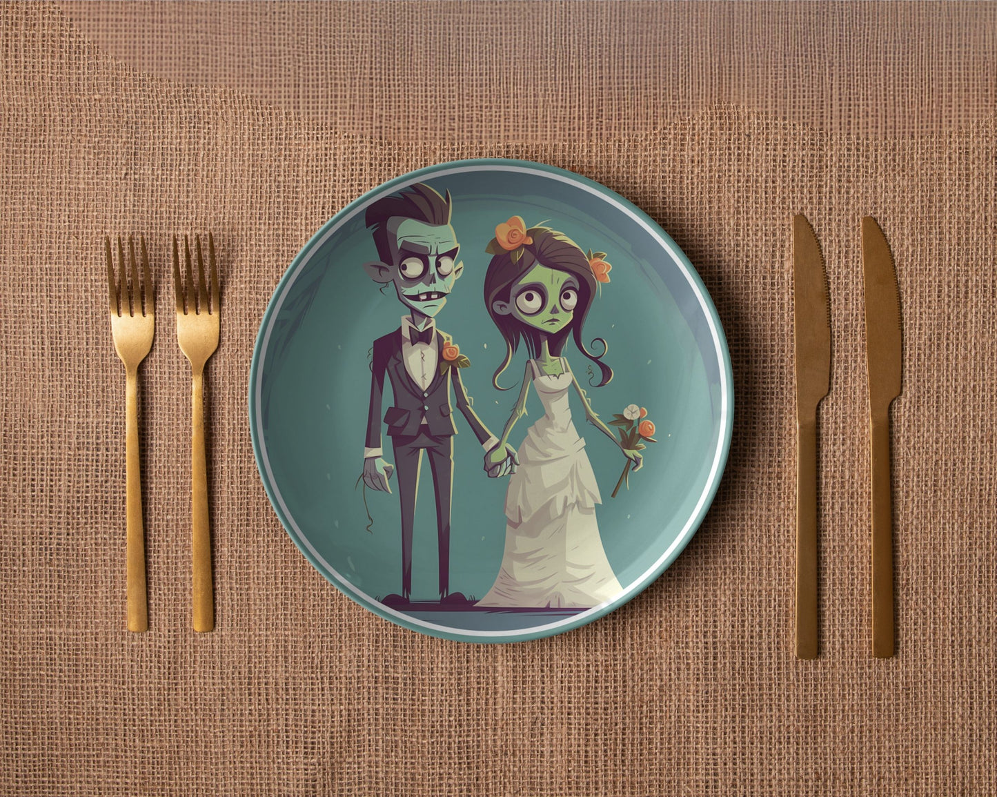 Halloween Wedding Plates Spooky Zombie Bride and Groom